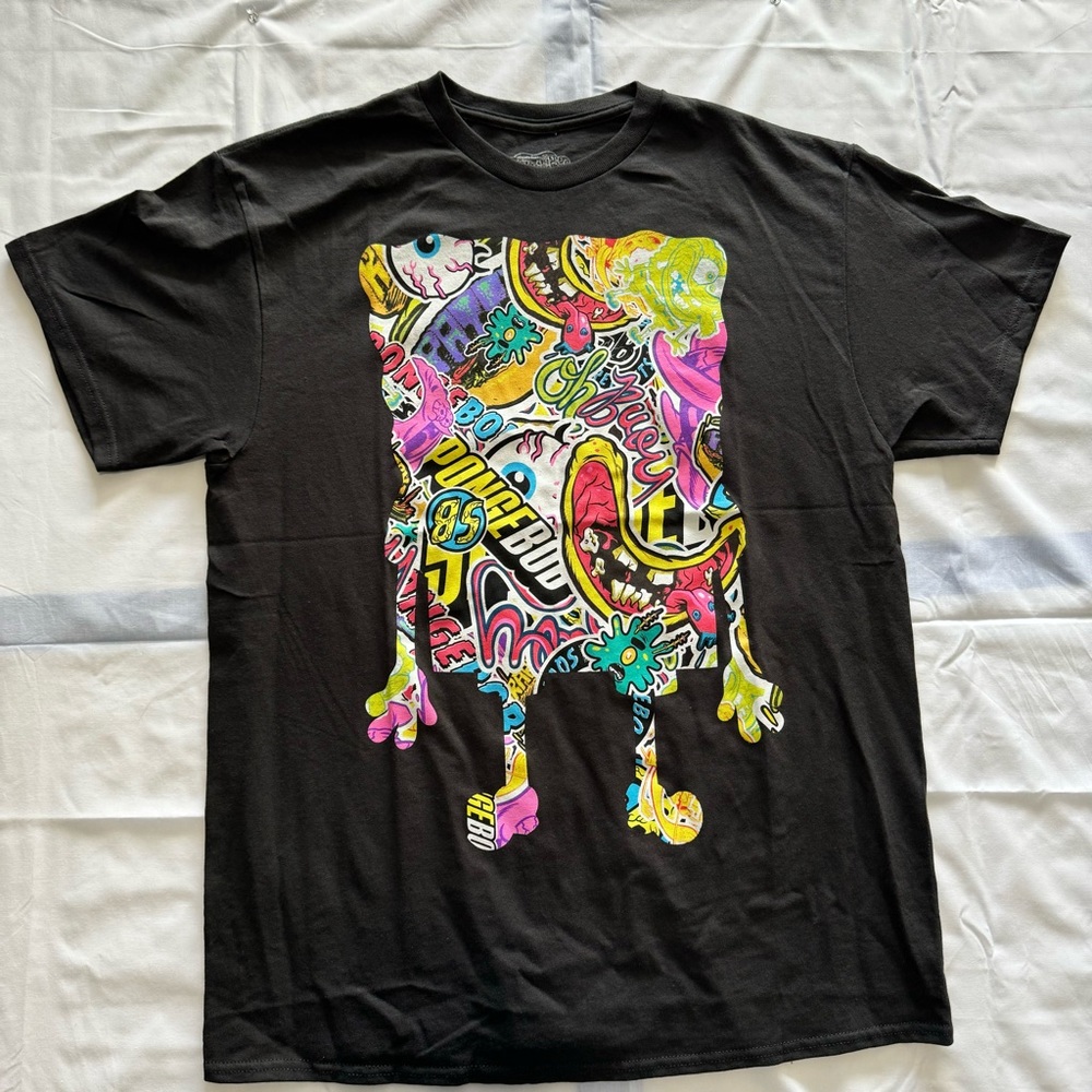 Spongebob Square Pants Black Short Sleeve Tshirt Men's Size LG Graphic Print